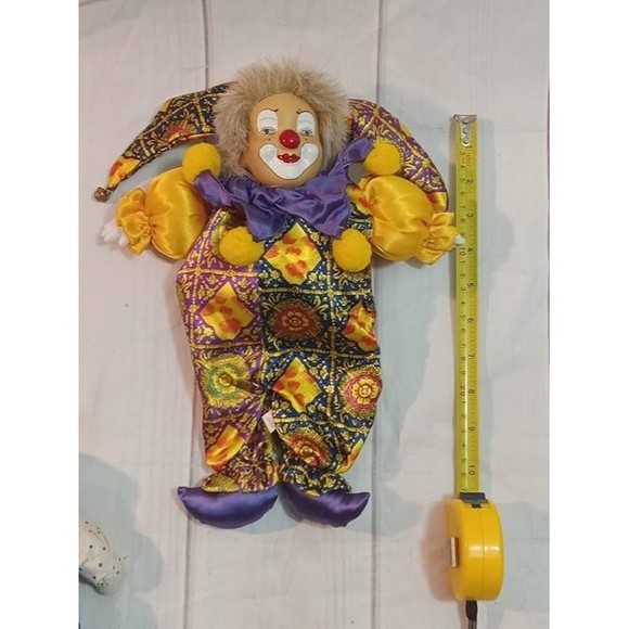 Vintage 10'' Mardi Gras Jester Doll Porcelain Head Clown Figure - Picture 6 of 7